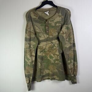 Vintage Camo Long Sleeve Shirt thermal Mock Neck Sz L Duofold Made In USA